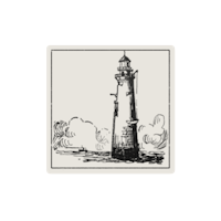 a black and white drawing of a lighthouse