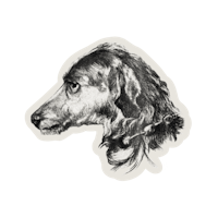 a black and white drawing of a dog's head