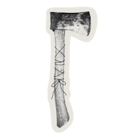 a black and white drawing of an axe on a black background