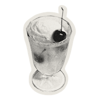 a black and white image of a sundae with a cherry in it