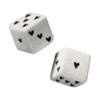 two dice with hearts on them on a black background