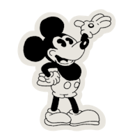 a black and white image of mickey mouse waving