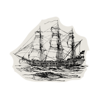 a black and white drawing of a sailing ship